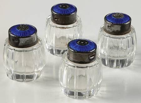 Sterling & Enamel Giftware 2 Sets Individual Salt & Pepper Set