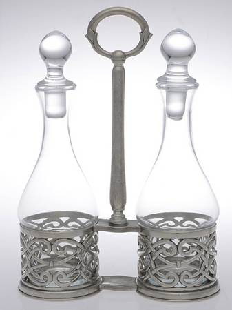 Cutwork (Pewter, Hollowware) Cruet Set-2 Cry Bottles & Stand