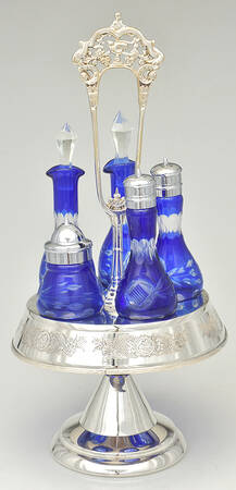Silverplate Hollowware Cruet Set (5 Crystal Bottles with Stand)