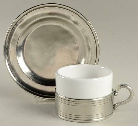 Pewter Hollowware Cappuccino Cup & Saucer with Liner