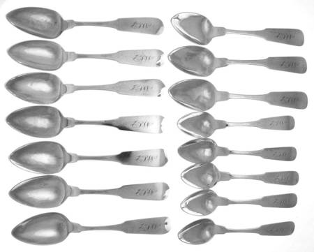Coin Silver Flatware 15 Piece Set (10 Dessert & 5 Five O'Clock Spoons)