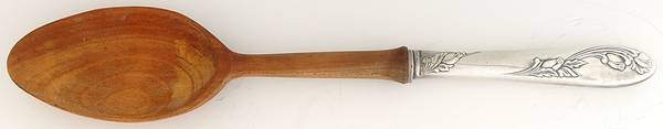 Garden of Roses (Silverplate, 1952) Salad Serving Spoon with Wooden Bowl