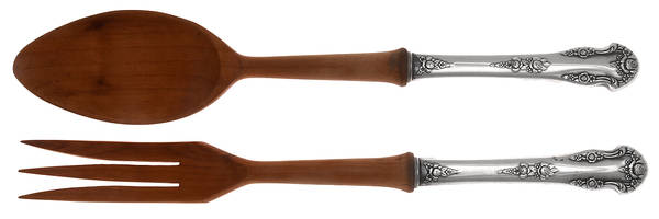 Holiday (Silverplate, 1951) Wooden Bowl 2-Piece Salad Set by National Silver Co