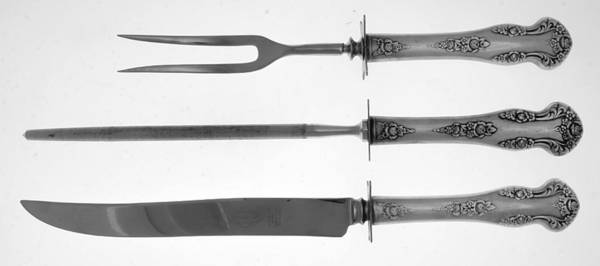 Holiday (Silverplate, 1951) Large 3-Piece Roast Carving Set w/ Stainless Blade by National Silver Co
