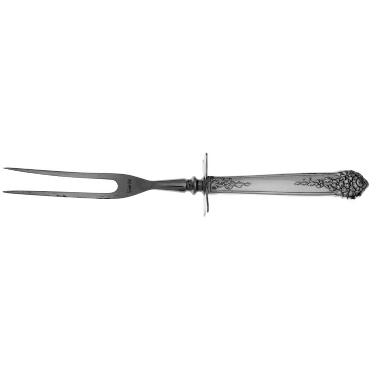 Moss Rose (Silverplate, 1949) Small Steak Carving Fork with Stainless Prongs by National Silver Co