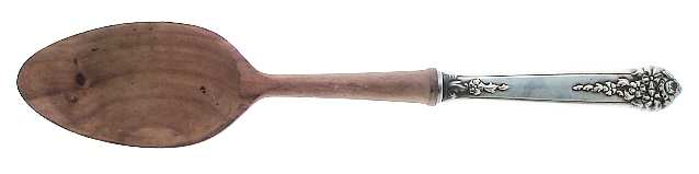 Moss Rose (Silverplate, 1949) Salad Serving Spoon with Wooden Bowl by National Silver Co