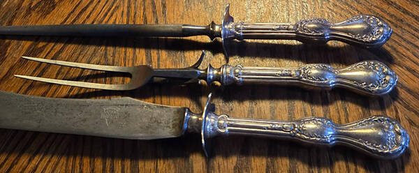 Thistle (Silverplate) Pearl Handle Small Stnls Bld,Steak 3Pc Carving Set
