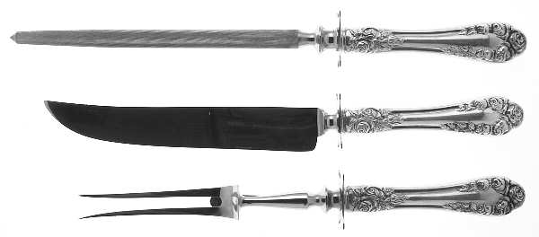 Normandy Rose (Sterling) Small Steak 3-Piece Carving Set with Stainless Blade