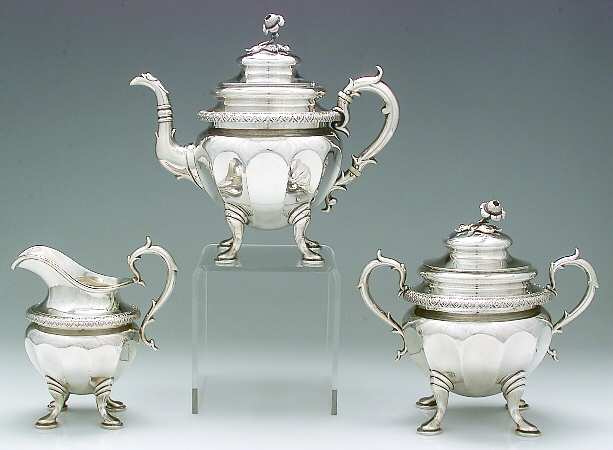Coin Silver Hollowware 3 Piece Tea Set (STP, SCR, SSU)