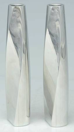 Twist (Hollowware, Metal) Pair of 9" Candlesticks