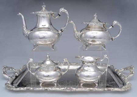 Ascot (Silverplate, Hollowware) 5 Piece Tea Set (PCP, PTP, PCR, PSU, PWTMF)