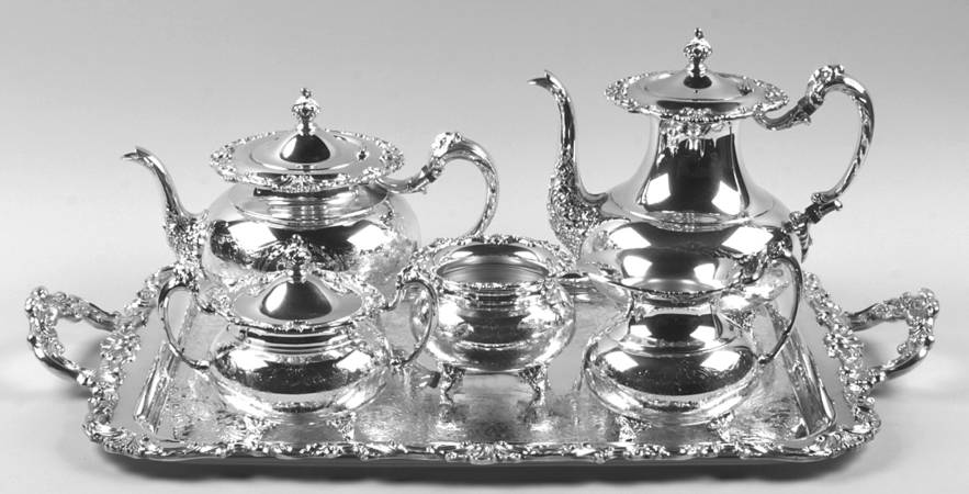 Ascot (Silverplate, Hollowware) 6-Piece Plated Tea Set (Waste & Tray)