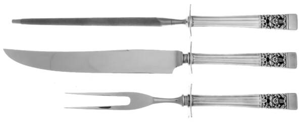 Coronation (Silverplate, 1936, No Mono) Small Steak 3-Piece Carving Set w/Stainless Blade