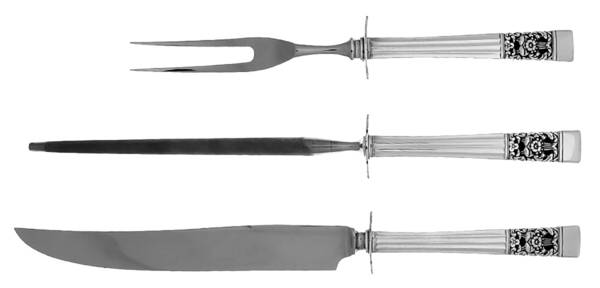Coronation (Silverplate, 1936, No Mono) Small Steak 3-Piece Carving Set w/Stainless Blade