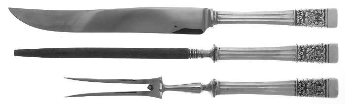 Coronation (Silverplate, 1936, No Mono) Large 3-Piece Roast Carving Set w/ Stainless Blade