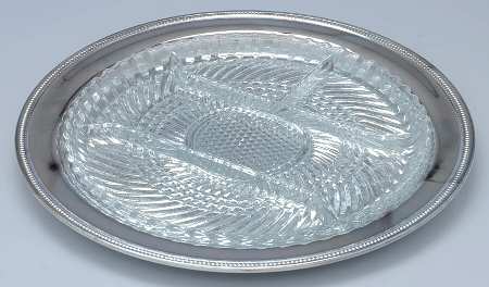 Colonial Suite (Silverplate, Hollowware) 4 Part Relish with Crystal Center