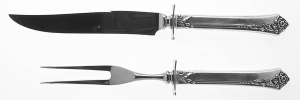 Damask Rose (Sterling, 1946, No Monograms) Small Stainless Blade 2-Piece Steak Carving Set