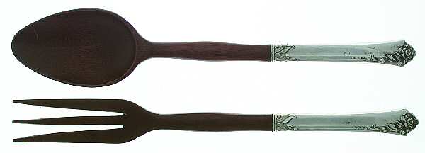 Damask Rose (Sterling, 1946, No Monograms) Wooden Bowl 2-Piece Salad Set