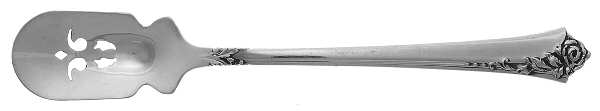 Damask Rose (Sterling, 1946, No Monograms) Short Handled Olive Spoon with Pierced Bowl