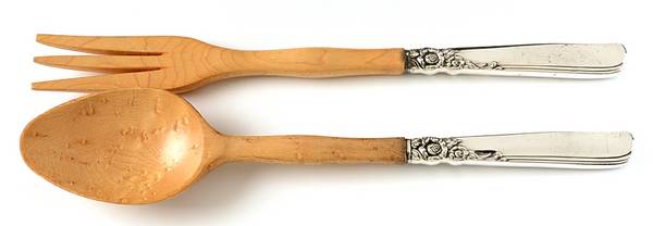 Gay Adventure (Silverplate, 1955) Wooden Bowl 2-Piece Salad Set