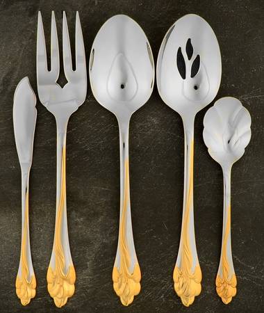 Golden Amaryllis (Stainless, Gold Accent) 5 Piece Hostess Set