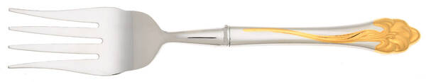 Golden Amaryllis (Stainless, Gold Accent) Cold Meat Fork Large, Stainless Tines HC