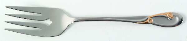 Golden Calla Lily (Stainless, Gold Accent) Medium Solid Cold Meat Serving Fork
