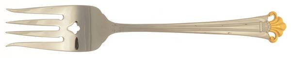 Golden Constantine (Stainless, Gold Accent) Medium Solid Cold Meat Serving Fork