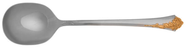 Golden Damask Rose (Stainless, Gold Accent Back-Fr) Round Bowl Soup Spoon (Cream Soup) HC