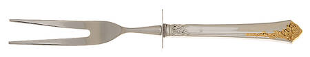 Golden Damask Rose (Stainless, Gold Accent Back-Fr) Carving Fork Small with Stainless Prongs HC