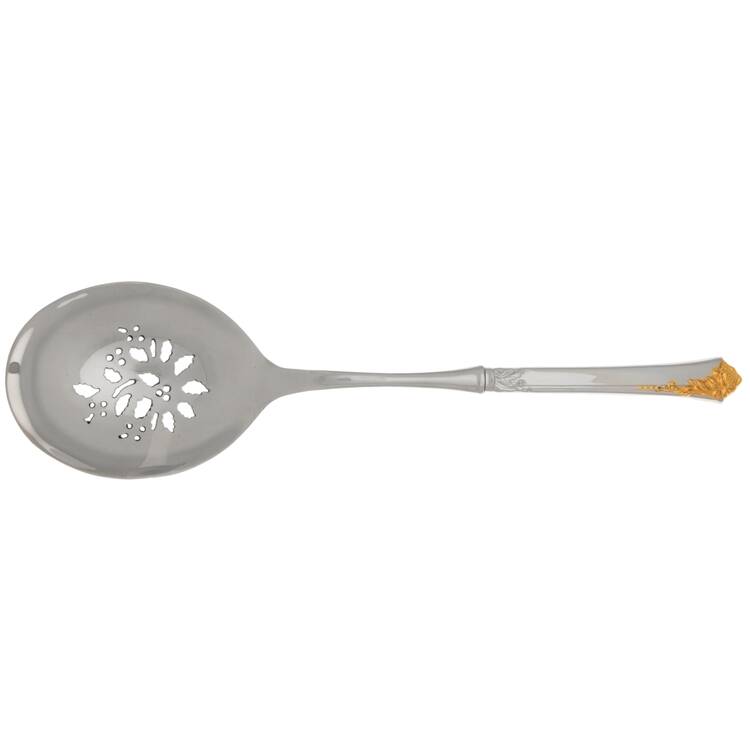 Golden Damask Rose (Stainless, Gold Accent Back-Fr) Holiday Casserole Spoon-Stainless Bowl HC