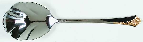 Golden Damask Rose (Stainless, Gold Accent Back-Fr) Solid Shell Casserole Spoon