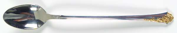 Golden Damask Rose (Stainless, Gold Accent Back-Fr) Iced Tea Spoon