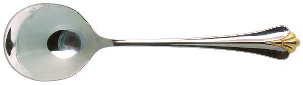 Golden Royal Flute (Stainless, Gold Accent) Round Bowl Soup Spoon (Cream Soup)