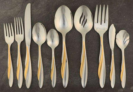 Golden Shoreline (Stainless, Gold Accent) 45 Piece Starter Set