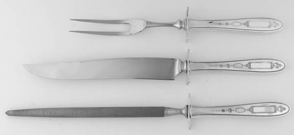 Grosvenor (Silverplate, 1921, No Monograms) Small Steak 3-Piece Carving Set with Stainless Blade