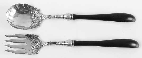 Orient-Venice (Silverplate, 1904) Wood Handle Silverplate Bowl 2 Piece Salad Set