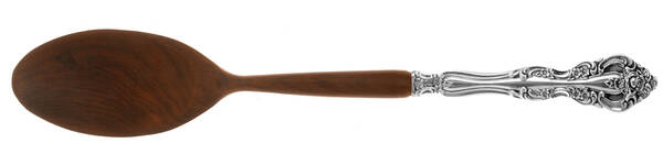 Michelangelo (Sterling, 1970) Salad Serving Spoon with Wooden Bowl HC