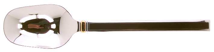 Midnight (Stainless, Black Hld, Gold) Pierced Tablespoon (Serving Spoon)