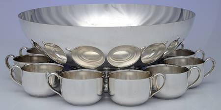 Silverplate Hollowware Punch Set (Bowl and 12 Cups)