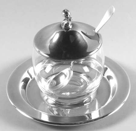 Silverplate Hollowware Crystal Jam Jar with Silver Lid & Underplate