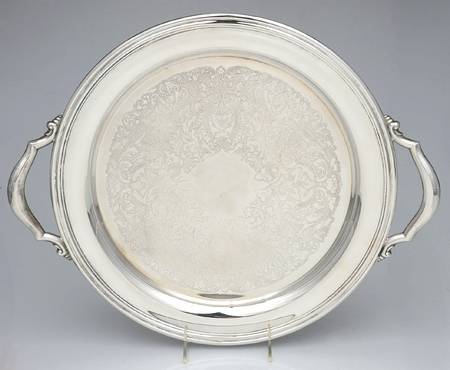 Silverplate Hollowware Round Plated Tray with Handles