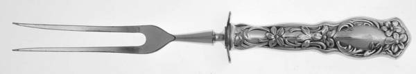 Violet (Slvp, 1905, SL & GH Rogers, No Monograms) Small Steak Carving Fork with Stainless Prongs