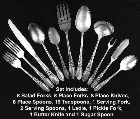 White Orchid (Silverplate, 1953) 55 Piece Set