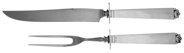 Oak Leaf (Sterling, 1939, No Signature Marks) 2 Piece Small Carving Set W Sterling Guard