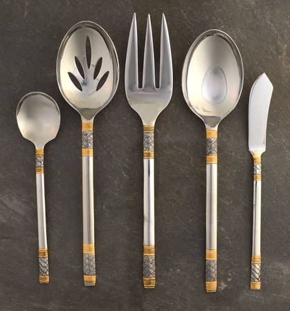 Weave (Stainless, Gold Accent) 5 Piece Hostess Set