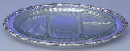 Sea Crest (Silverplate, Hollowware) 4 Part Relish with Crystal Center