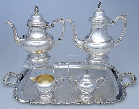 Sea Crest (Silverplate, Hollowware) 5-Piece Silverplate Tea Set (with Tray)