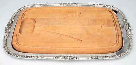 Ballad-Country Lane (Silverplate, Hollowware) Medium Plated Meat Platter with Wood Well Insert