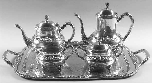 Ballad-Country Lane (Silverplate, Hollowware) 5-Piece Silverplate Tea Set (with Tray)